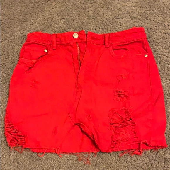 red ripped skirt